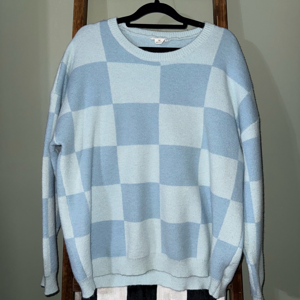 Chic Soul Checkered Knit Crewneck Sweater